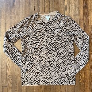 J.Crew Teddie Sweater Womens Small Tan Black Leopard Animal Print Cotton Knit